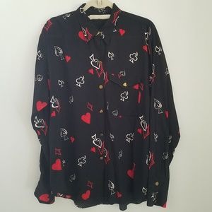 ZARA Black Red Hearts Card Suits Long Sleeve Top